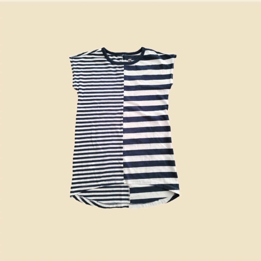 Girls' Navy + White Horizontal Stripe Tea Collection Hi-Low Tunic Top 7Y